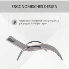 Trädgårdsschäslong med kuddar, solstol, ergonomisk vilfåtölj, aluminium, grå textilene, 160 x 60 x 65 cm - Grå - Visa 4