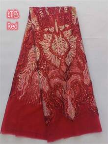 皇家蓝高品质非洲亮片网纱蕾丝面料 2026 绿色尼日利亚法式网纱薄纱蕾丝,适用于奢华婚礼派对,缝制法式网纱蕾丝面料 5 码/1 码 红色/金色 - A - 查看 5