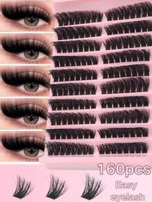 160片蓬松浓密假睫毛套装，3D单根仿貂毛假睫毛，D型卷翘，长度10mm-18mm，打造浓密卷翘睫毛，100D浓密假貂毛睫毛，3D效果单根簇状假睫毛，适用于DIY睫毛嫁接，睫毛簇，单根睫毛，假睫毛 - D - 查看 1