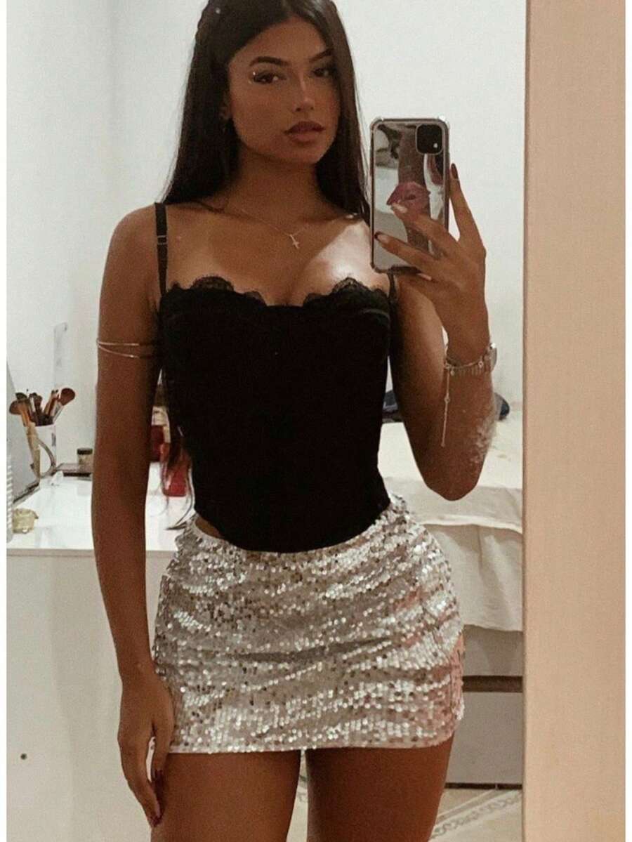 Women's Sequin Short Skirt Fashion - 銀色 - 查看 1