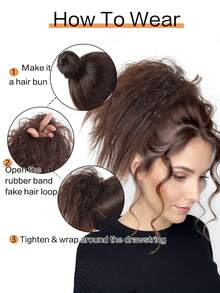 Búi tóc rối, búi tóc kiểu chignon, búi tóc xoăn, thẳng, bồng bềnh, dây buộc tóc, tóc giả tổng hợp dành cho phụ nữ và bé gái, sử dụng hàng ngày khi hẹn hò. - Nhiều màu - Xem 9
