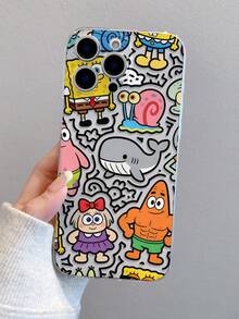 1pc Creative Bow Girl, Spongebob, Striped Dolphin Painted Pattern Shockproof Transparent Phone Case, Suitable Compatible With Samsung/ 11/12/12 Pro Max/14 Pro Max/15/15 Pro/16/16 Pro Max/17 And Other Models - Multicolor - View 5