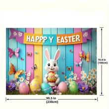 2Dflat, 1pc Easter Party Banner - Vibrant Happy Easter Design Of Bunnies, Eggs And Flowers, Durable Polyester Background Suitable For Anniversary, Easter Party Decoration | Vibrant Easter Theme - 1pcs - View 7
