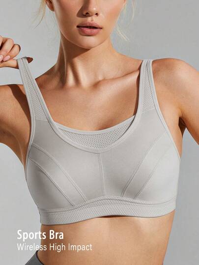  WINGSLOVE Plus Size Women High Impact Sports Bra, Wireless & Unpadded Full Coverage, Wide Strap & U-Back Design, Breathable & Comfortable For Running, Gym Workout