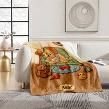 1 pătură pufoasă, confortabilă, cu model drăguț de cățeluș și ursuleț, decor pentru dormitor, covor de picnic, pătură de călătorie, pătură de lână, pătură de pat, pătură de aruncat, pătură de toamnă, pilotă de vară, pătură de dormitor, pătură moale, husă de canapea, design moale tricotat din poliester, multifuncțional, lavabilă la mașină, lenjerie de pat, o pătură pufoasă și o aruncătură confortabilă, cadou ideal pentru casă, călătorii, exterior, caldă și confortabilă - Multicolor - Vizualizare 2