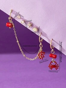 Bộ 6 khuyên tai hình sao biển phong cách đại dương dành cho nữ, bao gồm san hô, cua, vỏ sò và các yếu tố khác, phụ kiện trang sức phong cách boho cho kỳ nghỉ. - Nhiều màu - Xem 4