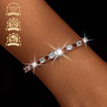 1条简约925纯银立方氧化锆几何方形网球链手链，百搭女士手链，适合日常佩戴、送礼、派对、度假、情人节等场合。 - 紅色 - 查看 2