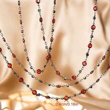 1m 6mm Red Glass Beaded Chain With Rhinestones, Copper Beaded Chain Suitable For DIY Gothic Style Clothing And Jewelry Necklaces, Bracelets - JTT1570 - View 4