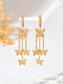 1 Pair Fashionable & Elegant Metal Butterfly Tassel Drop Earrings, Lightweight & Dynamic, Suitable For Autumn/Winter Daily Wear, Gatherings With Friends, Parties, And Gift-Giving Occasions - Golden - View 3