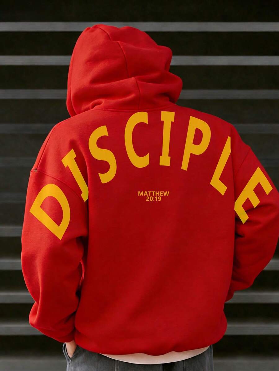 Men's Hoodie | Letter Print Disciple Matthew 20:19 Faith-Inspired Style Cotton Material Comfort & Breathability Casual & Sporty Outfits--Going Out Tops For Men, Men Gifts. - 紅色 - 查看 1