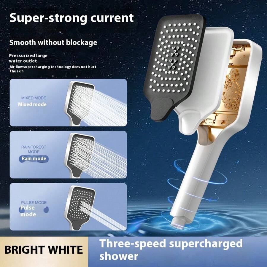 Sistem Penapisan 3 Lapisan PP Menapis 99% Besi Dan Sedimen 3 Mod Spa Hujan UrutGred Makanan Elektroplating Jerman Pemasangan Mudah Dalam 5 Minit Waranti 1 Tahun Shower Head Handheld Bathroom Full Set Paip Air Mandi - White - View 1