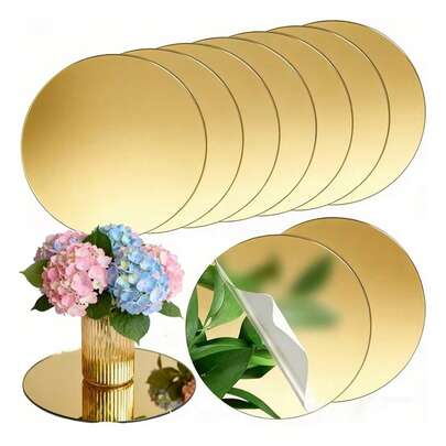 5pcs/8pcs/10pcs - 15cm Gold Round Acrylic Mirror Set, Home Decor Mirror, Makeup Mirror, Bathroom Mirror, Acrylic Mirror Tray, Candle Holder, Suitable For Wedding Table Decor, Birthday Party Decor, Photo Props, Wall Decor