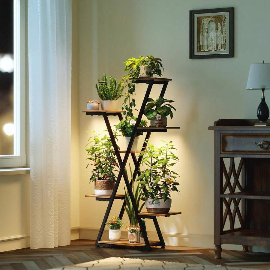 Soporte para plantas de interior con luces de cultivo: Estante metálico grande de varios niveles - Estante vertical iluminado con temporizador para flores y suculentas