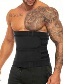 Men's Double Waist Trainer - Zipper Abdominal Control Belt, Tightener Shaper For Tummy Tuck - Black - View 3