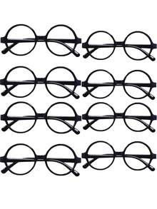 Unisex Round Black Wizard Glasses Frame, No Lenses, Suitable For Travel, Birthday Party, Cosplay And Outfit Matching - Geek Party Supplies, Unisex Solid Color Decorative Photo Props, Stage Performance Props - Simple And Cute Costume Prop - Black - View 10