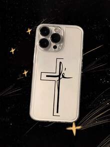 Religious Cross Painted Hollow Transparent Painted Minimalist Fashion Creative Shockproof Phone Case Compatible With IPhone 17/17Pro/17ProMax/16/11/16Pro/16Plus/16ProMax/16E/15ProMax/13/14/12/XS/XR/7G/8P, Compatible With Samsung Galaxy S25/S25Plus/S25 Ultra/A16/A36/A26/A56/A50/A12/A32 - Multicolor - View 3