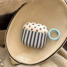 Minimalist Contrast Blue & Brown Striped Polka Dot Earphone Case With Hanging Loop, Suitable For AirPods Pro 2, Cute Apple 4, Minimalist 3 New Version 1/2, Women - Blue-brown - View 2