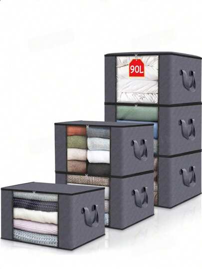 Duża torba do przechowywania, składana skrzynia do przechowywania ubrań, wzmocniona rączka, odpowiednia do przechowywania ubrań, koców, kołder, prześcieradeł, poduszek i zabawek (szara), duża torba do przechowywania z rączką - organizer do sypialni i garderoby, wielofunkcyjny schowek, organizer do ubrań i kołder do sypialni i garderoby, z rączką