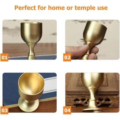 小号 15ml/中号 25ml 精致金色金属圣杯：这款圣杯非常适合教会朋友使用。设计精美的杯子由黄铜制成，用途广泛，既可用作饮水杯，也可用作装饰品，是一款精致的圣杯、祭坛杯，适合家庭或寺庙使用。使用仪式可以使您的礼拜更加虔诚，是东方神灵爱好者和东亚文化爱好者的绝佳礼物。