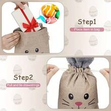 5pcs Easter Bunny Drawstring Bags, Easter Bunny Party Gift Bags With Fluffy Bunny Ears, Burlap Bags - Multicolor - View 6