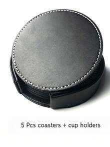 1/3pcs/5pcs Set Customized Coasters, Round 10cm PU Leather Coasters With Text/Letter, For Coffee Cups, Tea Cups, Dining Tables, Bars, Cars, Heat-Resistant Anti-Slip Mats, Personalized Gifts - Multicolor - View 10