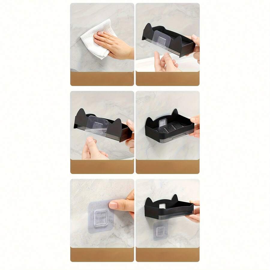 2个猫形皂碟，壁挂式双层沥水皂架，适用于家庭浴室 - 貓咪肥皂盒 - 查看 1