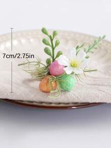 4/6Pcs Easter Napkin Rings With Fake Eggs And Artificial Flower, Pastoral Style Festival Home Decoration, Table Decoration For Dinner , Party - Multicolor - View 8