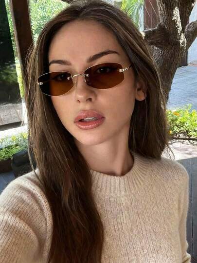 1pc Small Frame Square And Versatile Fashion Glasses, Frameless Retro Personalized Women's Glasses, Suitable For Travel, Holidays, Street Photography, Daily Wear, Beach Accessories