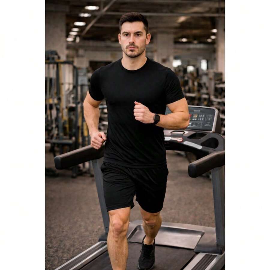 Men's Set: Black Sports T-Shirt And Shorts For Training, Gym, Running, Fitness, And Daily Use. Men's Kit: Black Sports Shorts And Shirt For Gym, Weightlifting, Walking, Cross Training, Functional Training. Men's Casual Sportswear Set. Lightweight And Comfortable Men's Workout Clothing. Breathable, Quick-Drying Fabric. 's Shorts. Basic Men's Sports T-Shirt. Set For Exercise, Physical Activity, Leisure, And Everyday Wear. Men's Clothing For Gym, Training, Running, Walking. 's Sportswear Set For Fitness And Casual Men's Fashion 2026. - màu đen - Xem 1