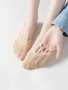 10双装女士柔软舒适蕾丝袜，硅胶防滑隐形船袜，薄款夏季款式 - 彩色 - 查看 5