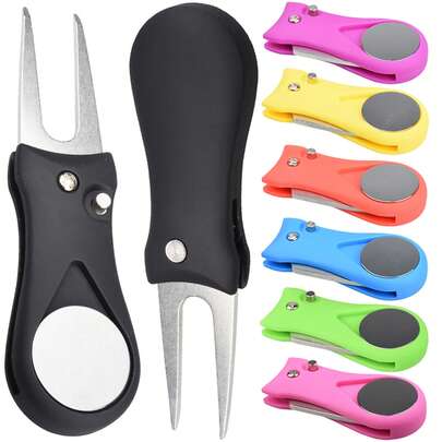 便携式可折叠高尔夫球痕修复工具，带可拆卸球标，高尔夫配件