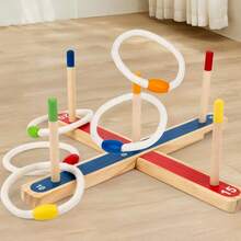 Kids Wooden Ring Toss Game Toy, Educational Interactive Parent-Child Tabletop Game, & Material, Vibrant Colors, Develops Hand-Eye Coordination - 彩色 - 查看 4