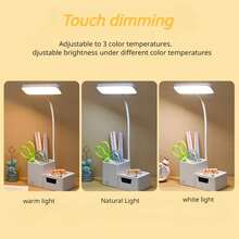 Lámpara de escritorio LED táctil, 3 niveles de intensidad, luz nocturna, recargable por USB, protección para los ojos, lámpara de mesa plegable para lectura en el dormitorio junto a la cama - No recargable - Ver 3
