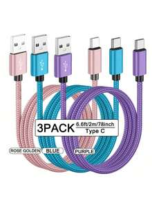 3-Pack USB-C Fast Charging Cables [3.3/6.6/10 Ft] USB-A To C Nylon Braided Charging Cords, C-Type Data Sync Cables Compatible With Samsung Galaxy A14 5G A13 A54 A53 A23 A24 A03s S23 S22 Ultra S21 S20, Compatible With IPhone 16, 16 Pro Max, 15, 15 Plus, 15 Pro, 15 Pro Max, Redmi, OnePlus And Android Phones, Compatible With Type-C Chargers - Multicolor - View 12