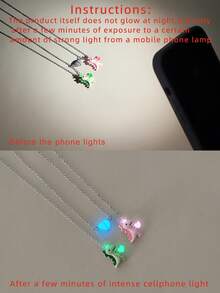 2件套夜光情侣/友谊项链套装，发光爱心、皇冠、恐龙设计，休闲情侣饰品，适合日常佩戴和情人节礼物 - 彩色 - 查看 5