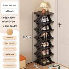 1 pieza Estantería vertical para zapatos de 9/6/3 niveles, organizador de zapatos estrecho que ahorra espacio, estantería pequeña para zapatos DIY independiente para entrada, armario, pasillo, fácil de montar, estructura estable, material de plástico negro y blanco - Multicolor - Ver 14