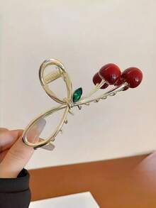 1个女士甜美樱桃蝴蝶结爪夹，简约优雅发夹，适合日常使用 - 彩色 - 查看 5