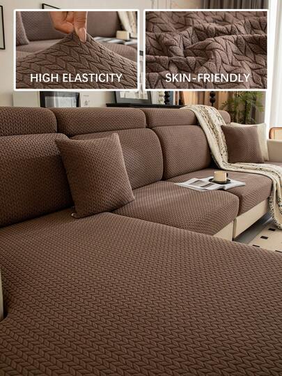 1pc Solid Color Jacquard Stretch Sofa Seat Cushion Cover, L-Shaped Sofa Cover, Separate Sofa Backrest Cover, Furniture Protector, Stretch Sofa Cushion Cover, Dirt-Resistant & Non-Slip, Easy To Remove And Wash, Suitable For All Seasons, Ideal For Living Room Decor