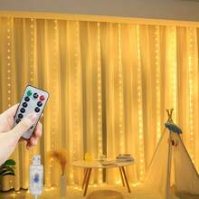 1条USB供电窗帘灯，8种模式室内氛围灯串，适用于卧室、生日、婚礼、派对、窗户、墙壁装饰、节日悬挂灯（不含遥控器电池） - USB窗簾燈 - 查看 16