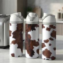 [Local Warehouse] 1 Pc 24oz Insulated Stainless Steel Water Bottle, Realistic Brown And White Cowhide Print, Western Rustic Style Animal Skin Pattern For Ranchers And Farmers, Aesthetic Cowboy Gear For Valentines Day Gifts. - 1PC - View 12