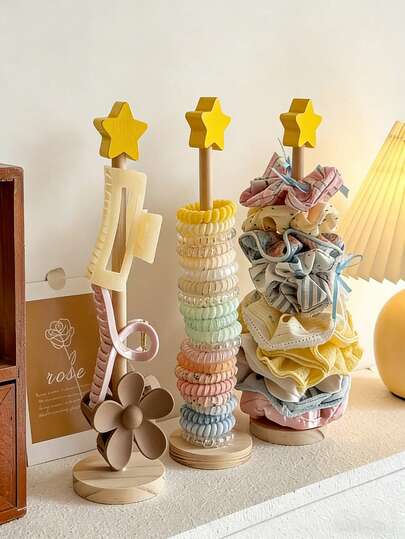 Retro Style Wooden Star Shaped Jewelry Organizer - For Headbands, Hair Clips And Jewelry Display Rack, Hair Accessory Storage Box