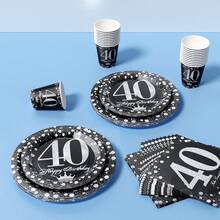 40岁生日星光主题一次性餐盘、餐巾纸、杯子套装，可供8位客人使用，适合生日、婚礼、派对、家庭野餐等场合。 - 彩色 - 查看 5