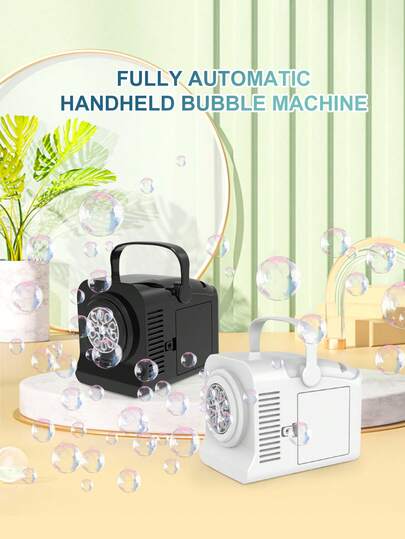 Portable Bubble Machine For Kids, Suitable For Outdoor Gatherings And Summer Play. Water Mist And Bubble Making Prop, Summer Fun. Fully Automatic, One-Button Bubble Production. Multi-Hole Design With Lighting. Fine Bubble Output. Suitable As Holiday Or Birthday Gift (Batteries And Bubble Liquid Not Included).