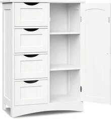 Bathroom Storage Cabinet With 4 Drawers And 1 Cupboard, Entryway Home Decor Furniture Towels Storage Organizer Unit, White - trắng - Xem 10