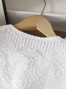 2pcs/Set Big Girls Casual Vacation Style Hollow Out Fabric Sleeveless Crop Top & White Long Pants Suit, Summer - White - View 9