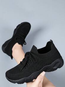 2026 New Women's Breathable Mesh Running Shoes - Lightweight Casual Sports Shoes. With Stable Support, Soft Rubber Sole And Solid Color Design, They Are Suitable For Walking, Jogging And Daily Wear. They Are Fashionable And Comfortable Shoes. - Black - View 1