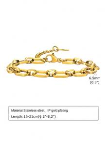 1 Set Fashionable Versatile Handmade Chain Design Stainless Steel Necklace + Bracelet Jewelry Set, Suitable For Holiday Gifts - Yellow Gold - View 8