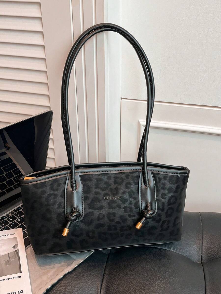 Fashionable Large Capacity Leopard Print Shoulder Bag, Casual Commuter Underarm Tote Bag For Women - Black - View 1