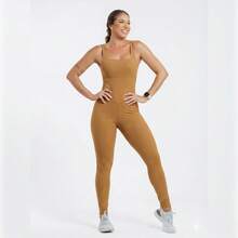 High Compression Shaping Jumpsuit, Anti-Transparency, V-Neck Back, Gym, Workout, Fitness - Lạc đà - Xem 2