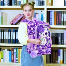 2-In-1 Backpack For Girls,17" Elementary Students Backpack Preschool Bags And Lunch Box- Purple Sequin Cats - Backpack - View 5